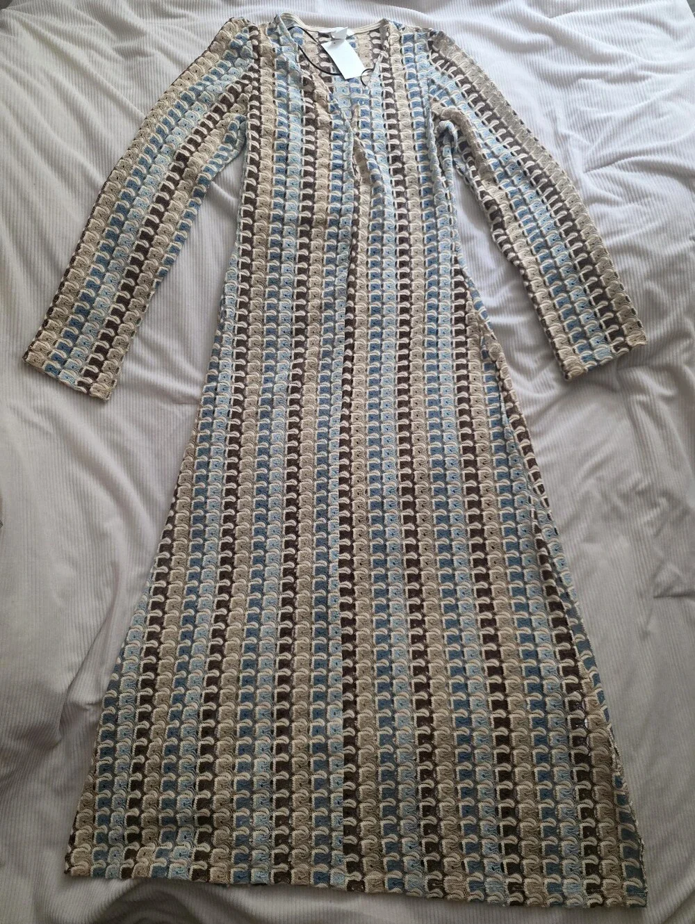 H&M Crochet-Look Maxi Dress Light beige/patterned Bnwt Unlined See-through - Picture 2 of 16